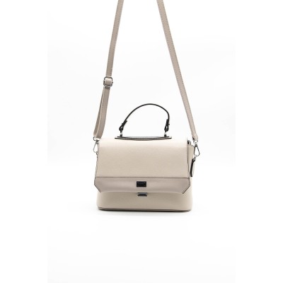 Silver Polo Μπεζ Γυναικεία Τσάντα Χιαστί με τρεις θήκες και λουράκι χειρός