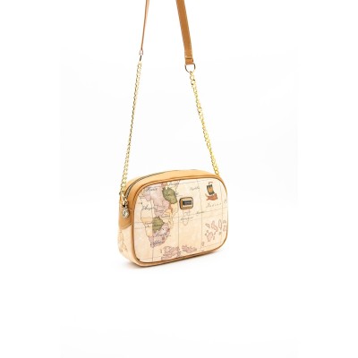 Silver Polo Μπεζ Γυναικεία Τσάντα χιαστί μονής θήκης με λουράκι αλυσίδα