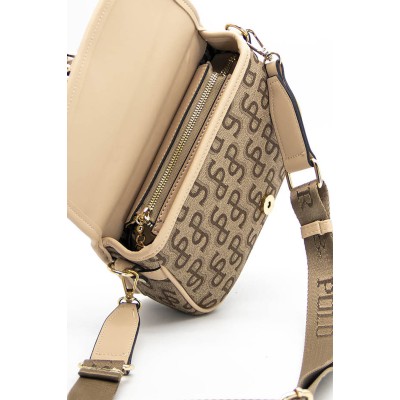 Silver Polo Μπεζ Γυναικεία τσάντα χιαστί μονής θήκης με μοτίβο λογότυπο Silver Polo Μπεζ Γυναικεία τσάντα χιαστί μονής θήκης με μοτίβο λογότυπο