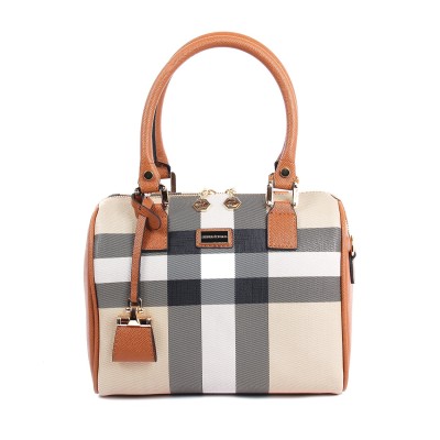 Silver Polo Μπεζ Ταμπά Γυναικεία Τσάντα χειρός μονής θήκης με μοτίβο καρό