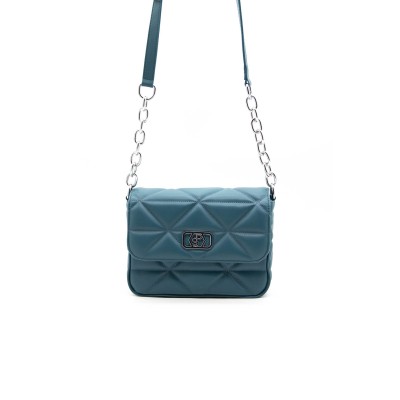 Silver Polo Πετρόλ Γυναικεία Τσάντα χιαστί μονής θήκης με τριγωνικό μοτίβο