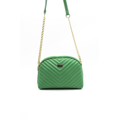 Silver Polo Πράσινη Γυναικεία Τσάντα Χιαστί V-μοτίβο με λουράκι αλυσίδα